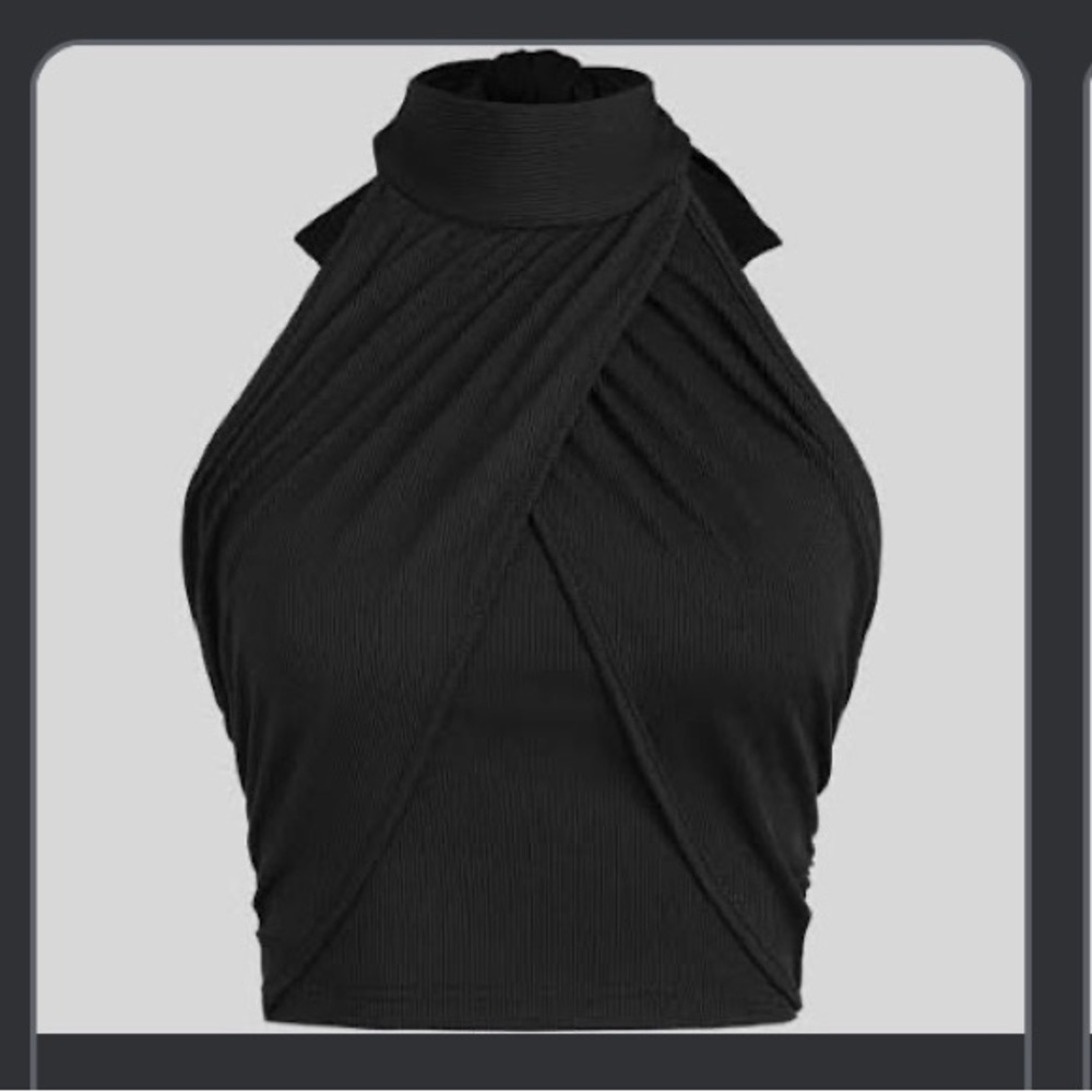 cider Cross Halter Backless Knit Top black